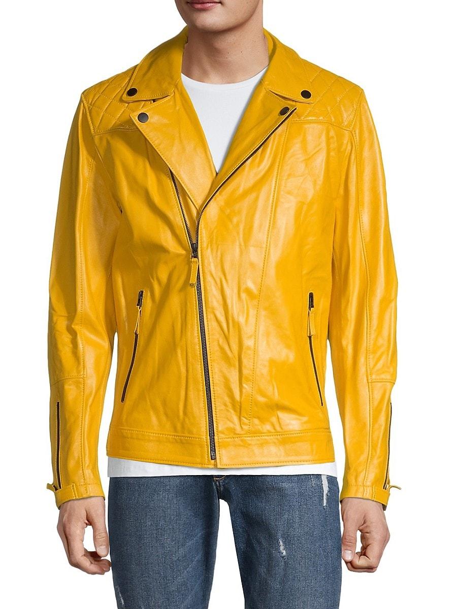Ron Tomson Leather Biker Jacket in Yellow for Men | Lyst Canada