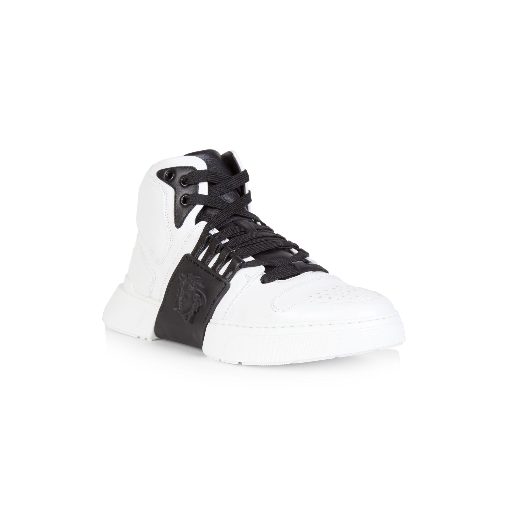 Versace Stripe Leather Chunky High-top Sneakers in Black for Men | Lyst