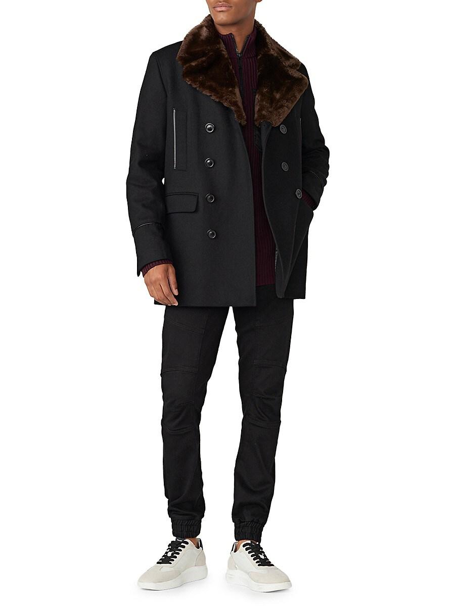 Karl Lagerfeld Faux Fur collar Wool blend Peacoat in Black for Men Lyst UK
