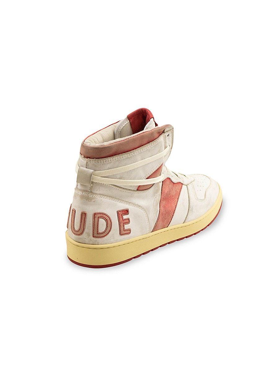 Rhude R H U D E Bball Distressed Leather High Top Sneakers in