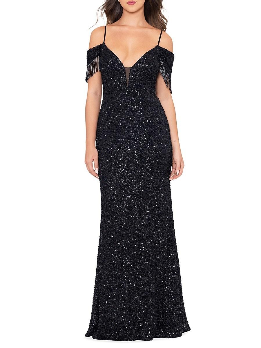Betsy & adam embellished lace mermaid gown 2025