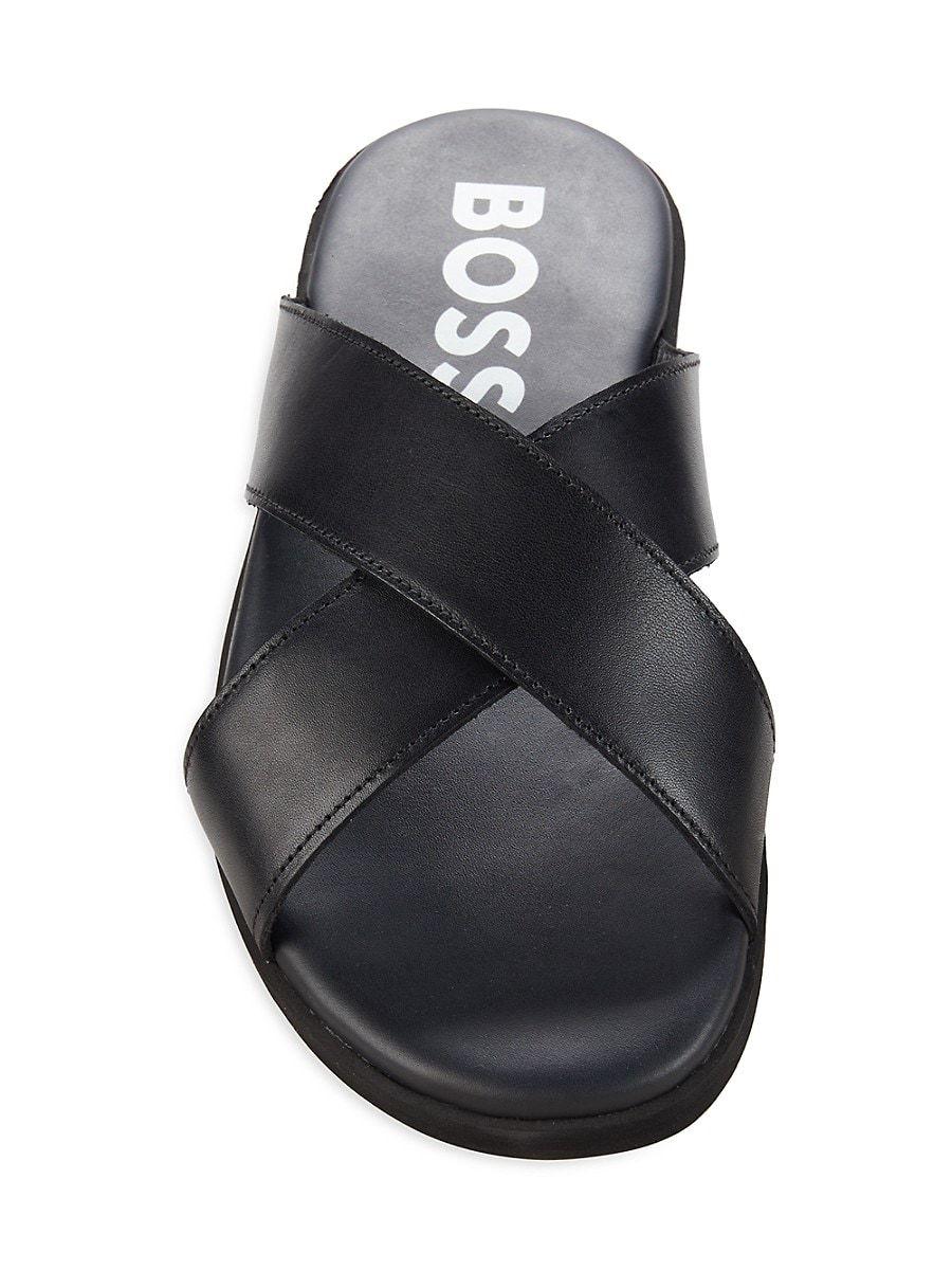 BOSS by HUGO BOSS Darrel Crisscross Leather Flat Sandals in Black for Men |  Lyst
