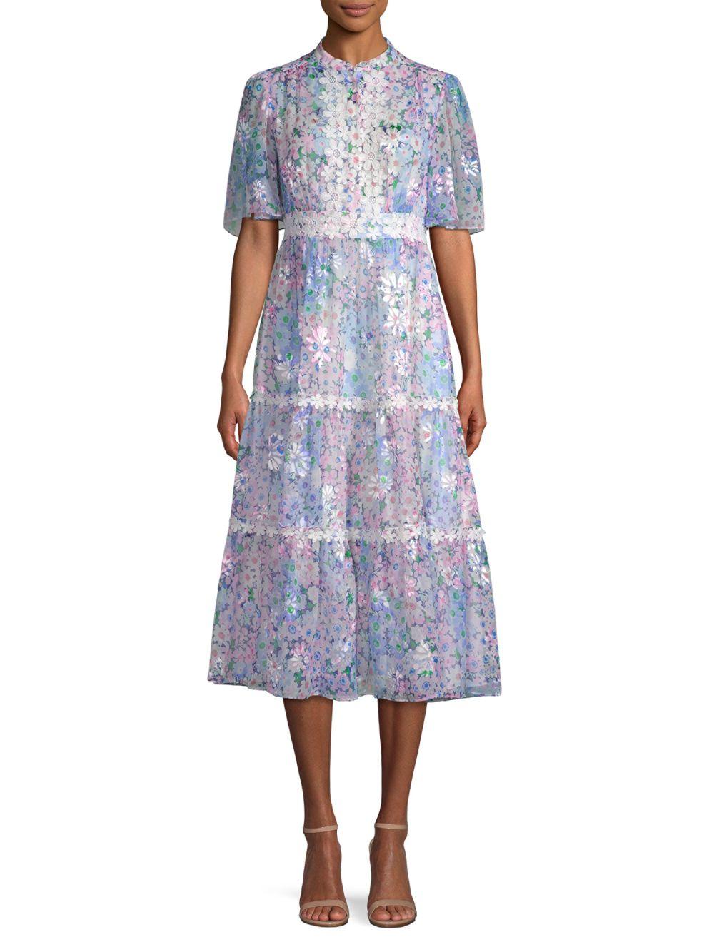 Kate Spade Daisy Silk-blend Garden Midi Dress in Blue - Lyst