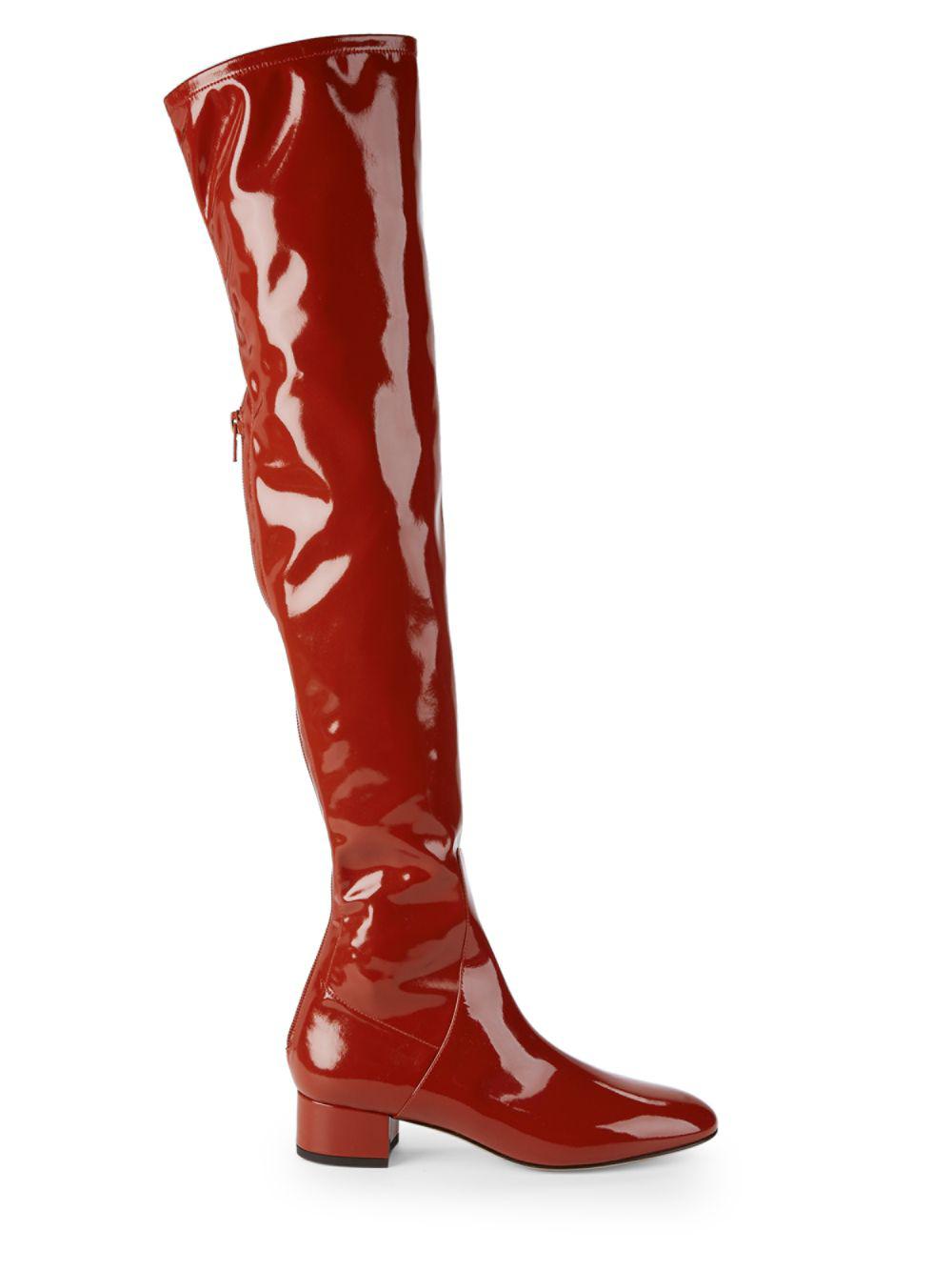 Red patent leather over the knee boots Clearance