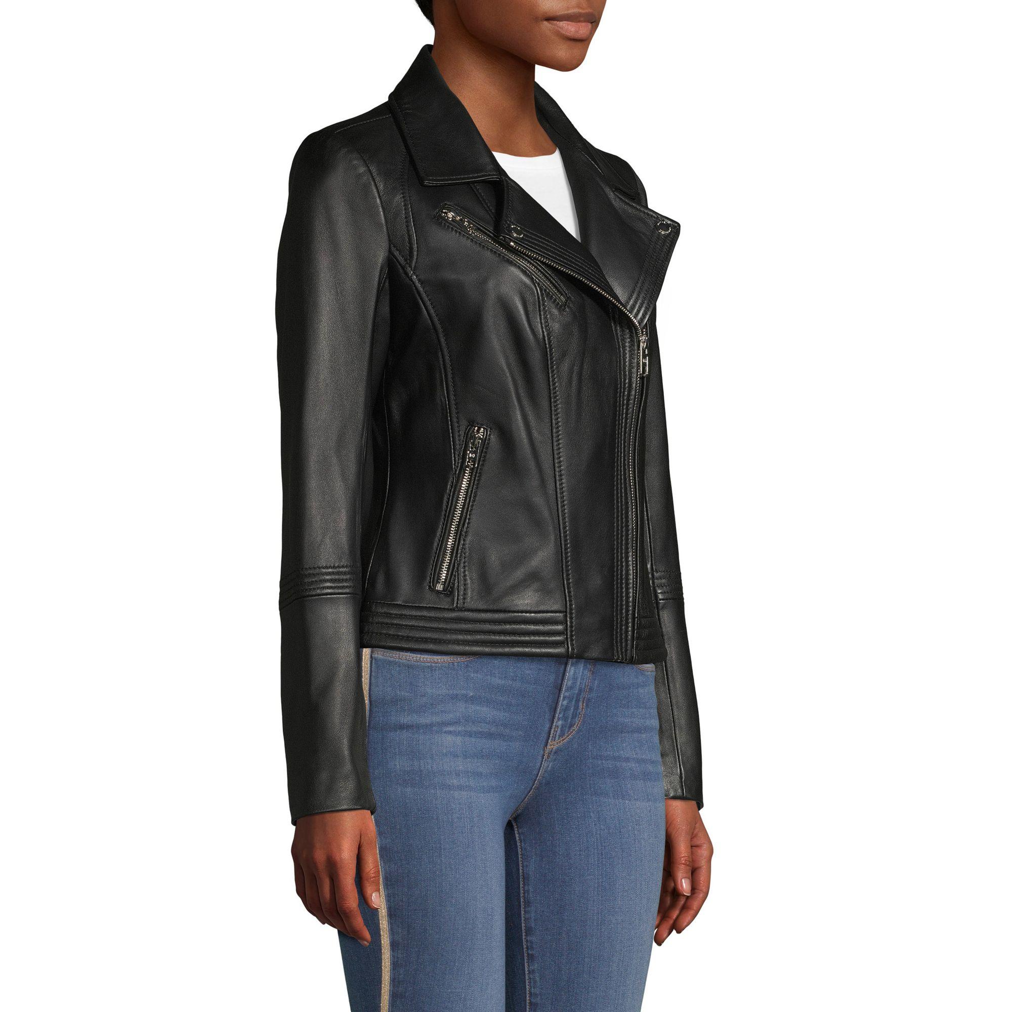 MICHAEL Michael Kors Zip Leather Moto Jacket in Black -