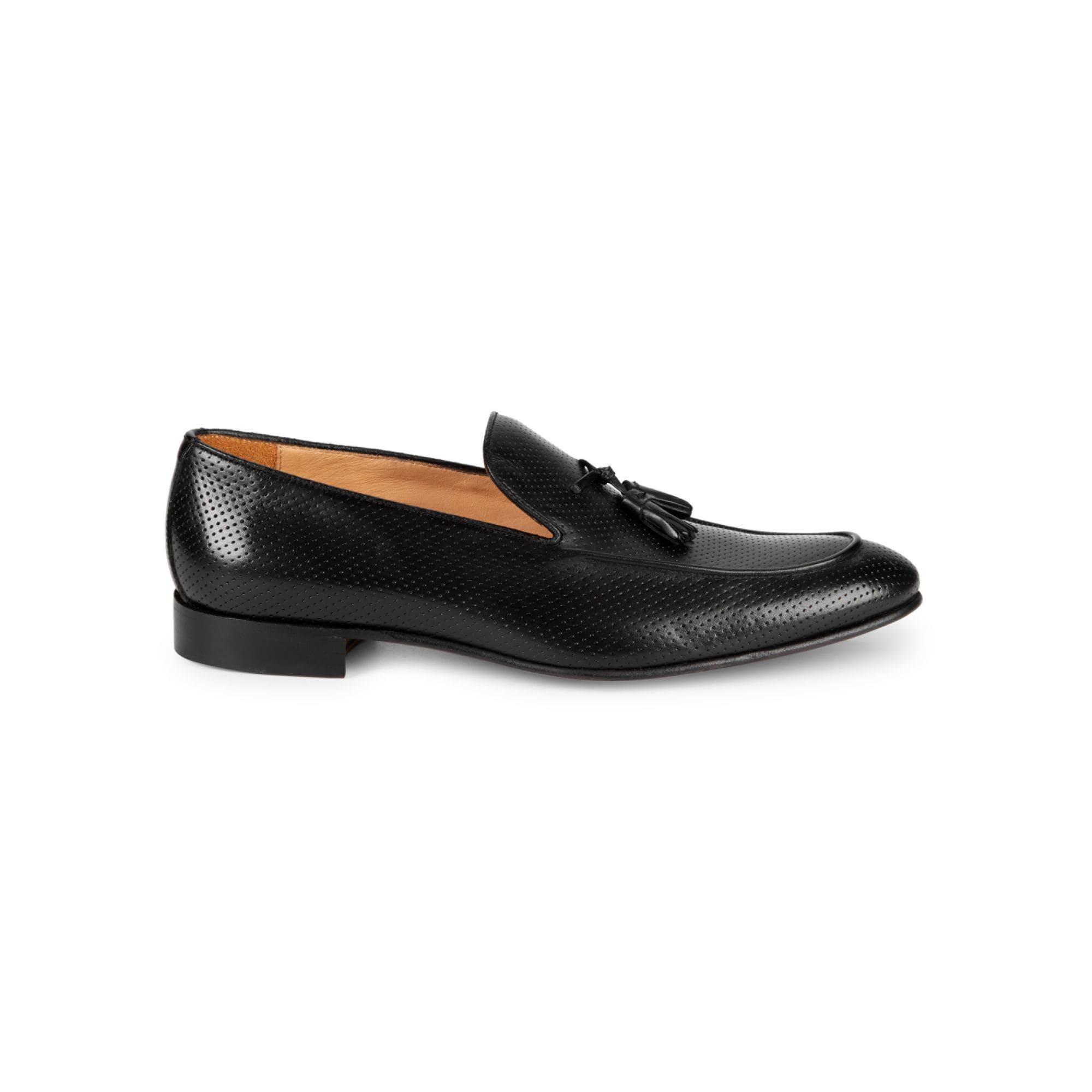 Saks Fifth Avenue Perforated Leather Tassel Loafers in Black for Men - Lyst