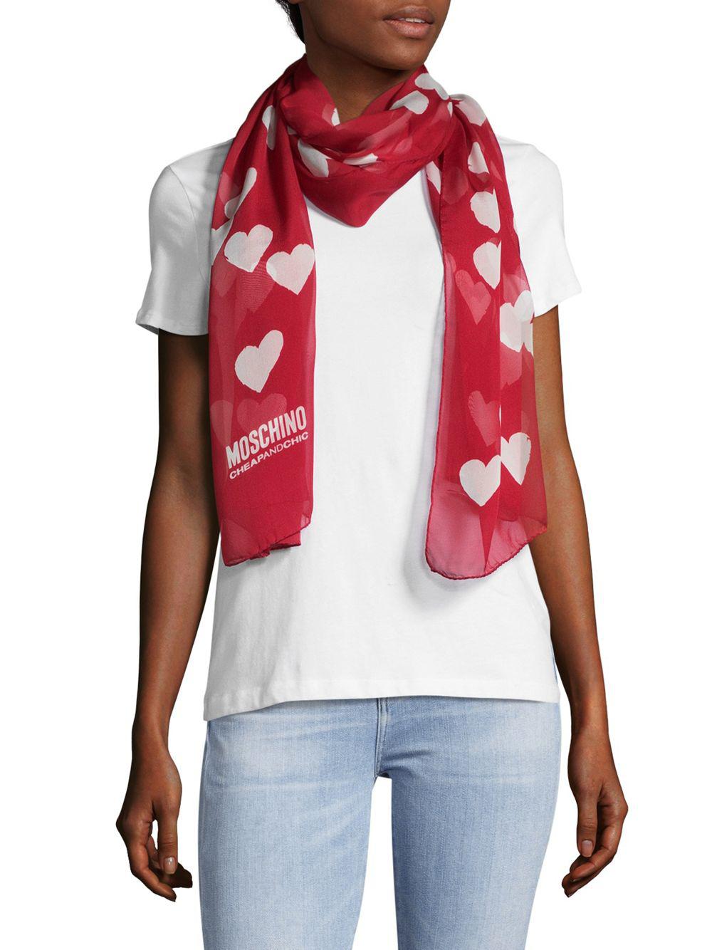 Moschino Heart-print Silk Scarf in Red 