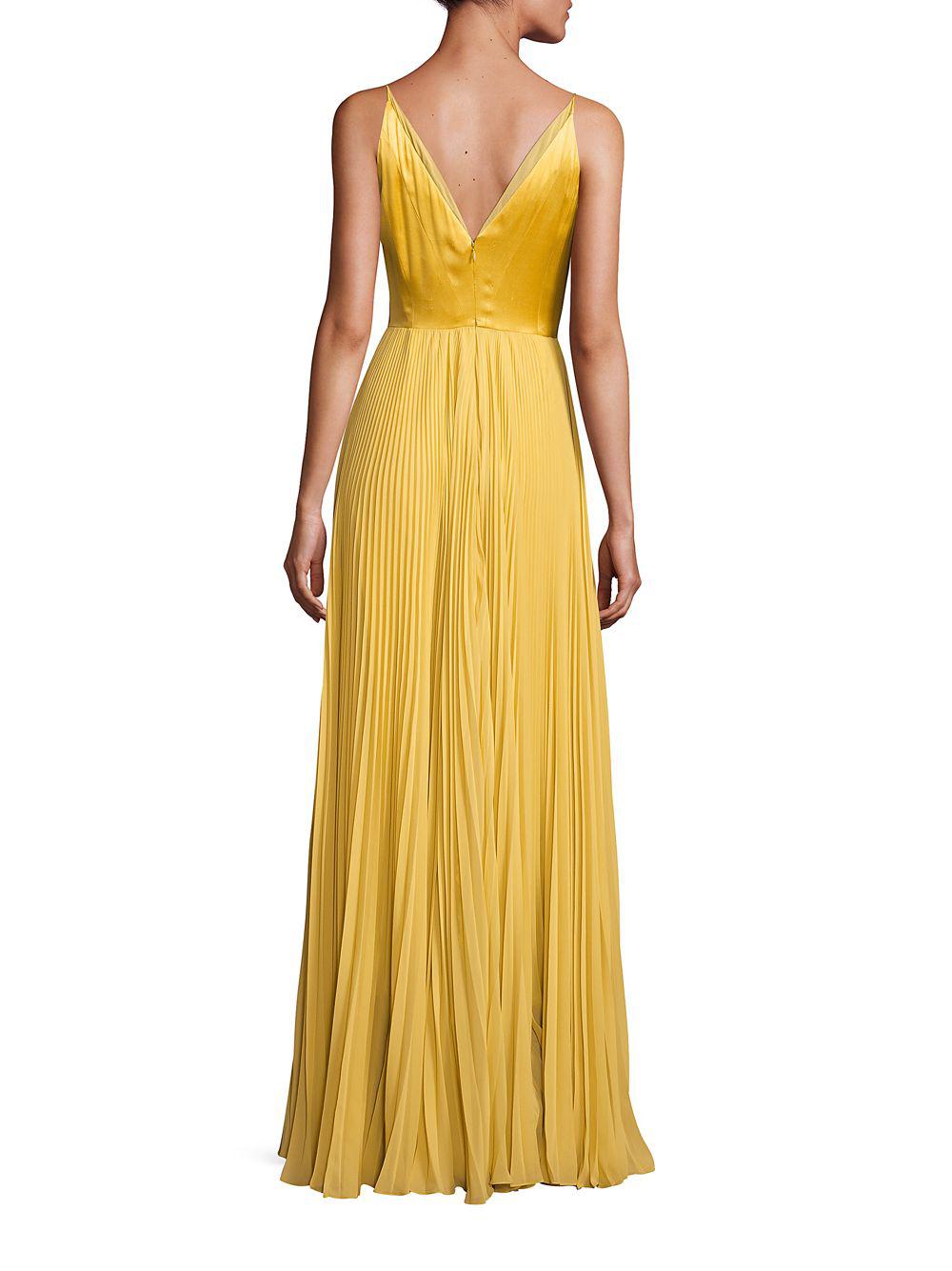 Kay Unger Satin Pleated V-neck Gown in 