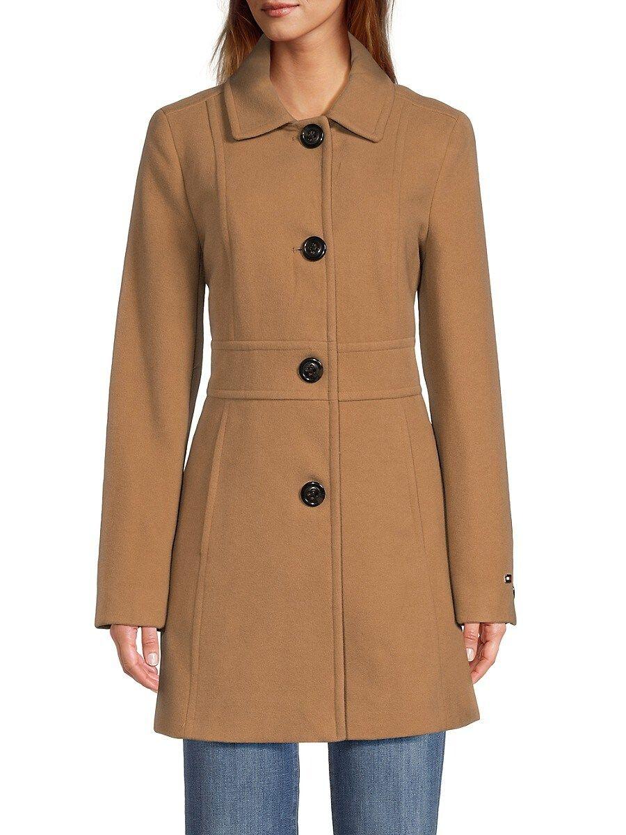Tommy Hilfiger Single Breasted Car Coat in Natural | Lyst