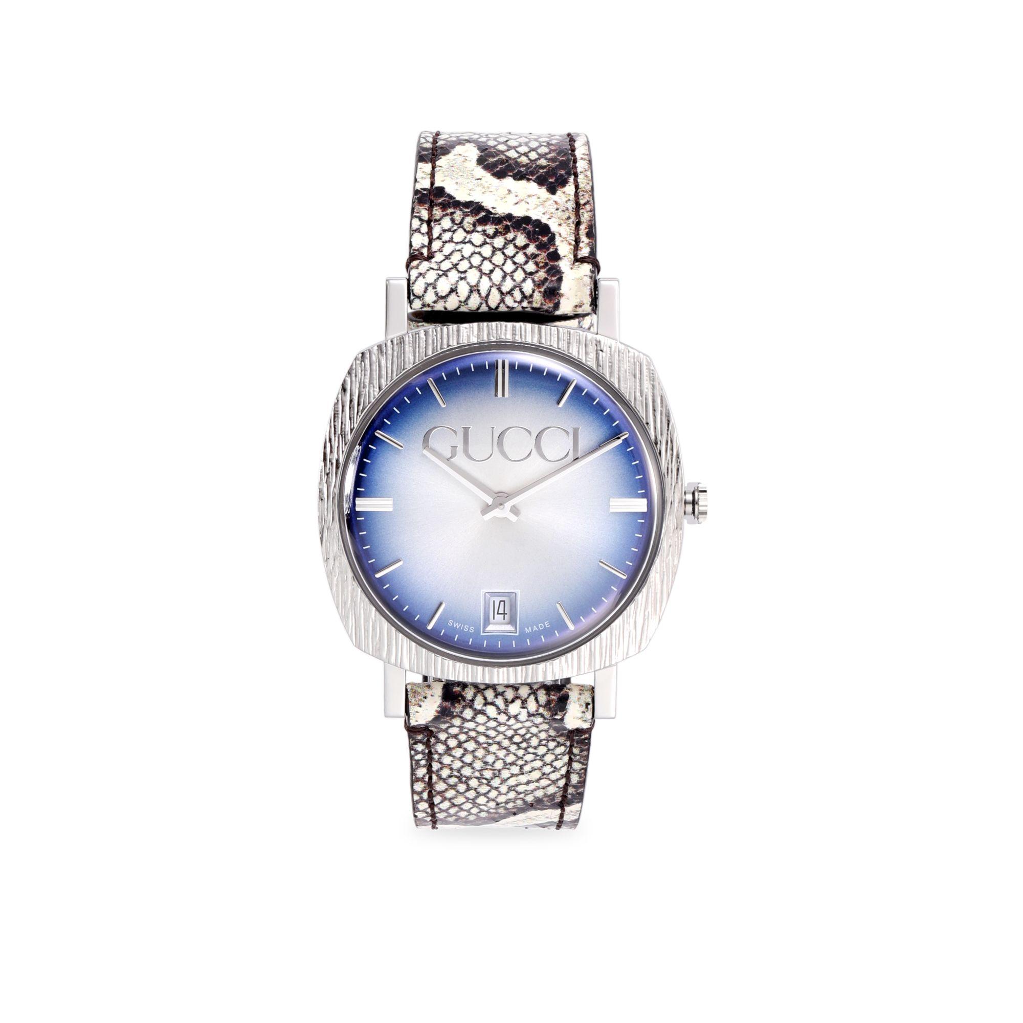 Gucci Stainless Steel & Snakeskin Leather Strap Watch in Blue - Lyst