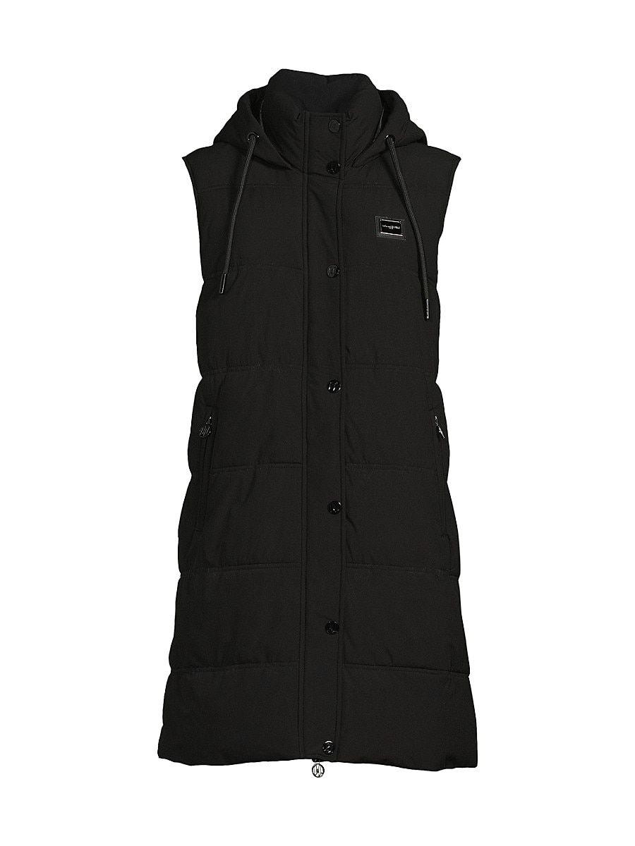 Karl Lagerfeld Hooded Longline Puffer Vest in Black | Lyst