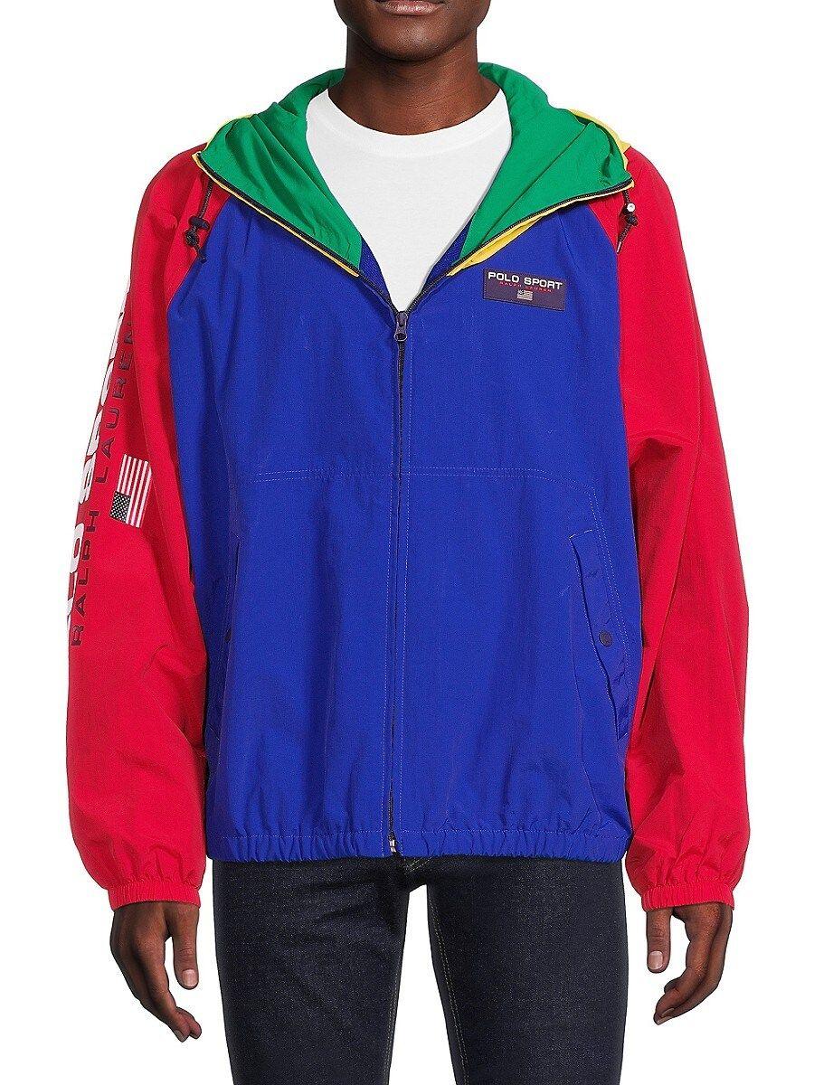 Polo Ralph Lauren Colorblock Hooded Windbreaker Jacket in Red for Men | Lyst