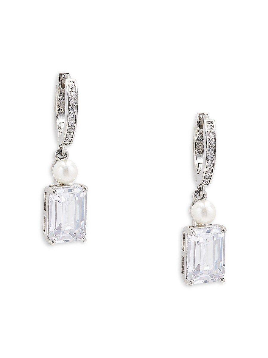 Kate Spade Cubic Zirconia & Faux Pearl Huggie Drop Earrings in White | Lyst