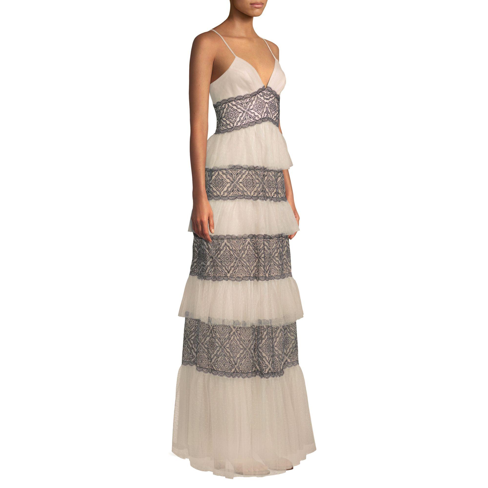 bcbg metallic lace applique gown