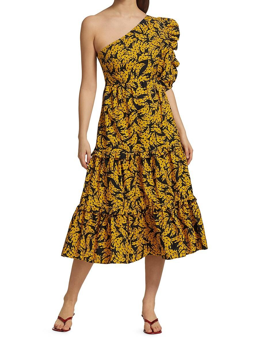 FARM Rio Banana Print Tiered Midi Dress in Yellow | Lyst