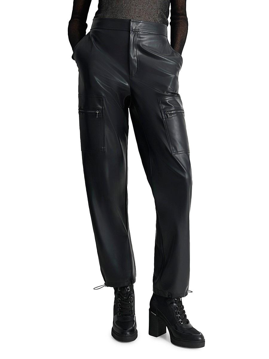 Tagoo Women's Faux Leather Pants - High Waisted Pleather Joggers With Pockets, Straight Leg Trousers
