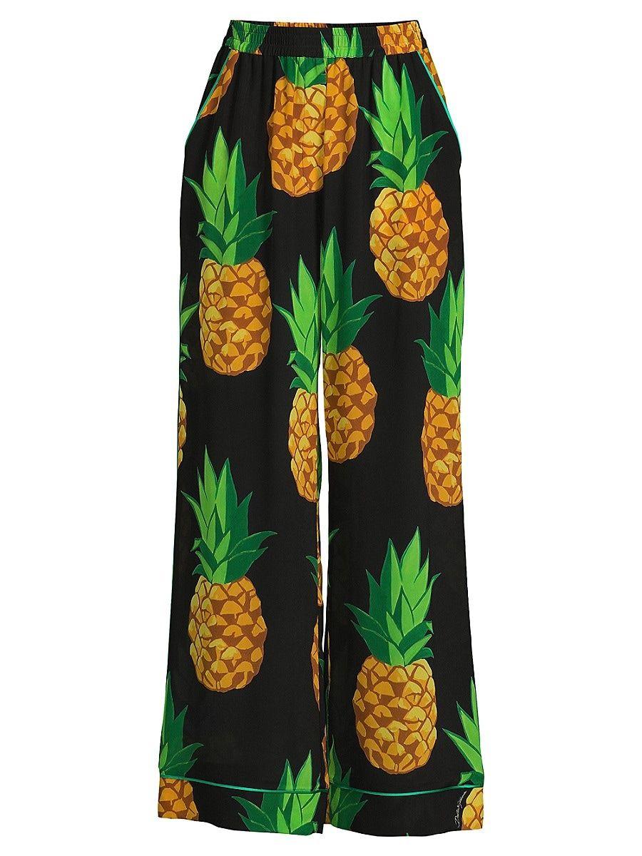Dolce & Gabbana Pineapple Print Silk Pants in Green | Lyst