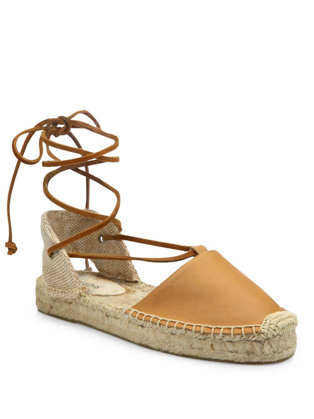 Soludos Leather Lace-up Espadrilles in Tan (Brown) - Lyst