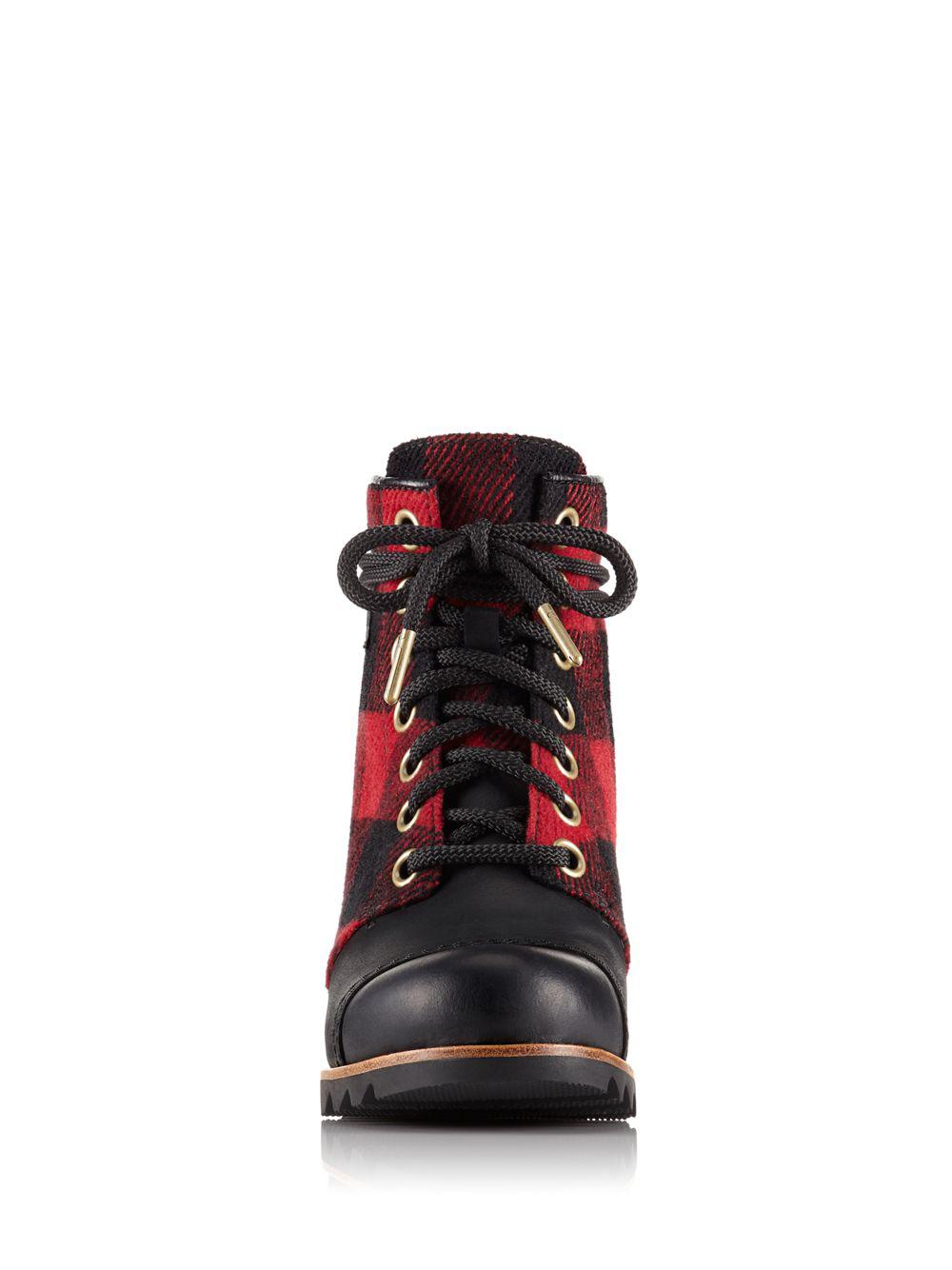 Sorel Pdx Plaid And Leather Wedge 