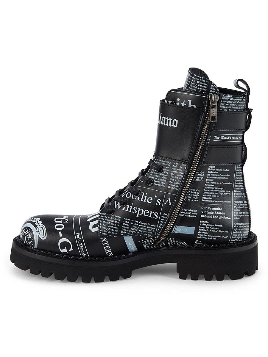 John Galliano Leather Combat Boots in Black | Lyst