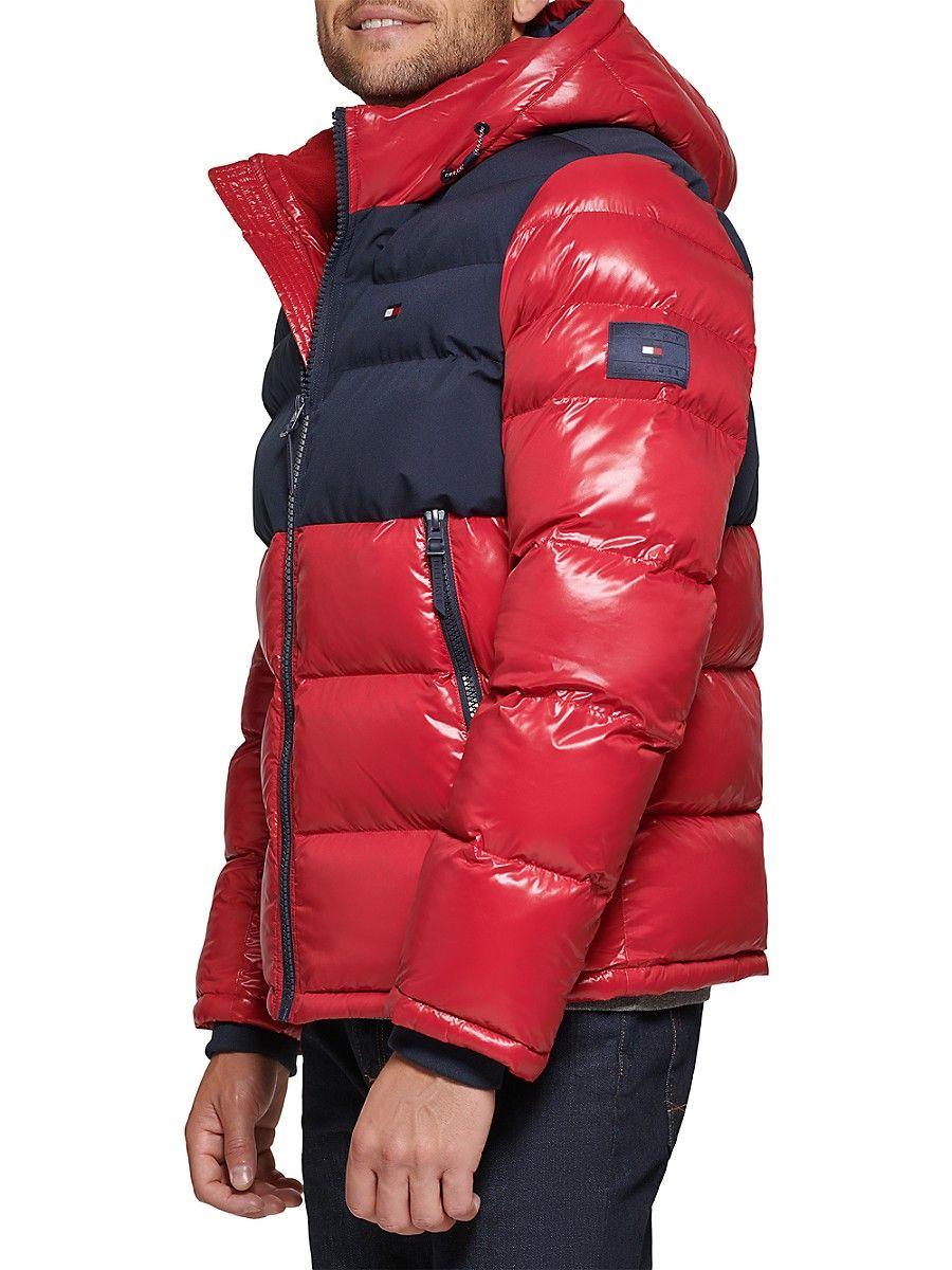 Tommy Hilfiger Mixed Media Puffer Jacket in Red Men | Lyst