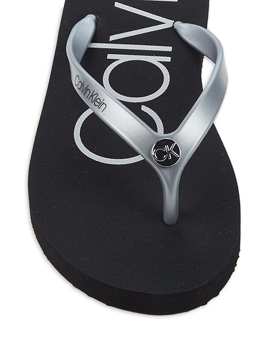 Calvin Klein Ck Logo Thong-toe Flip Flops in Metallic | Lyst
