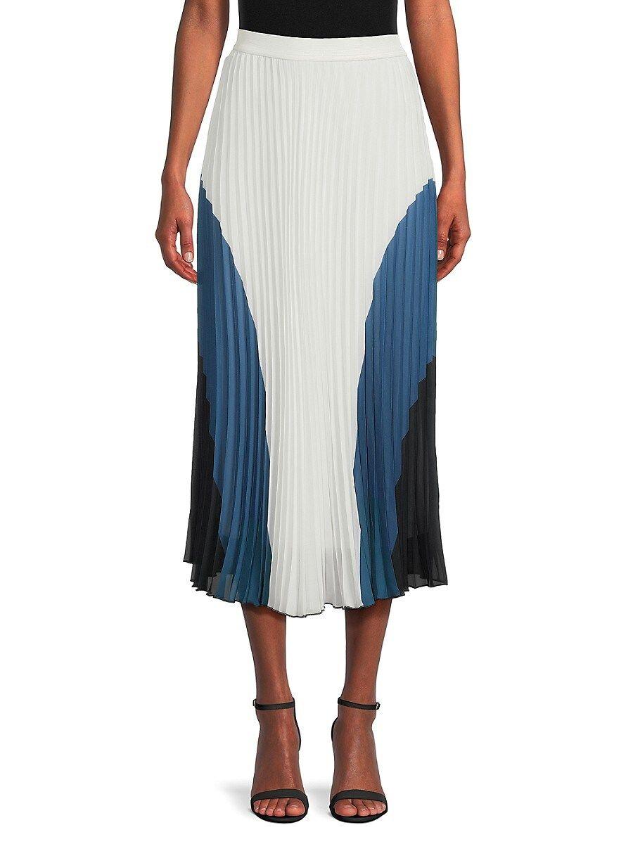 Wdny Colorblock Accordion Pleated Midi Skirt in Blue | Lyst