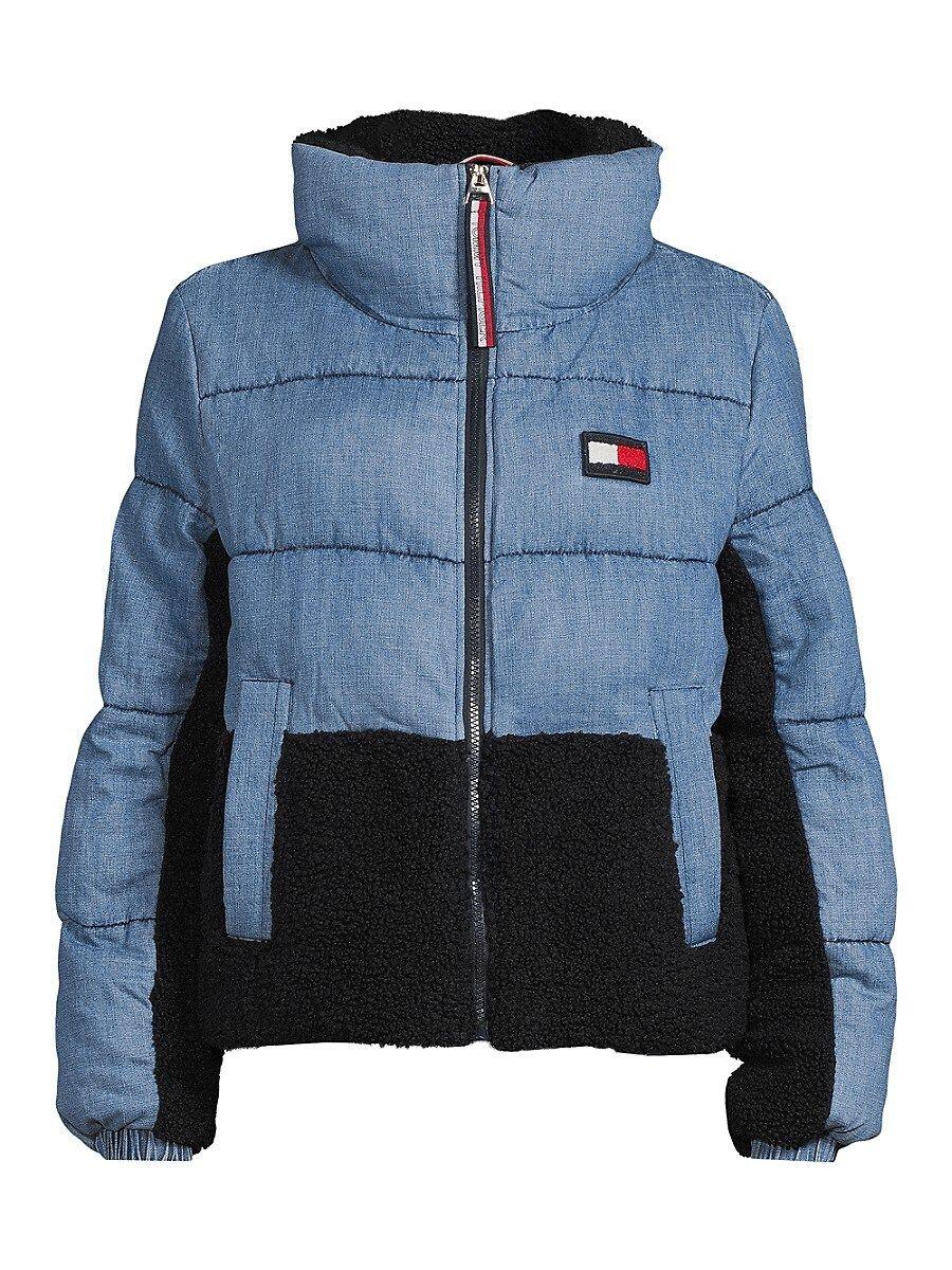 Tommy Hilfiger Faux Shearling Trim Denim Puffer Jacket Blue Lyst