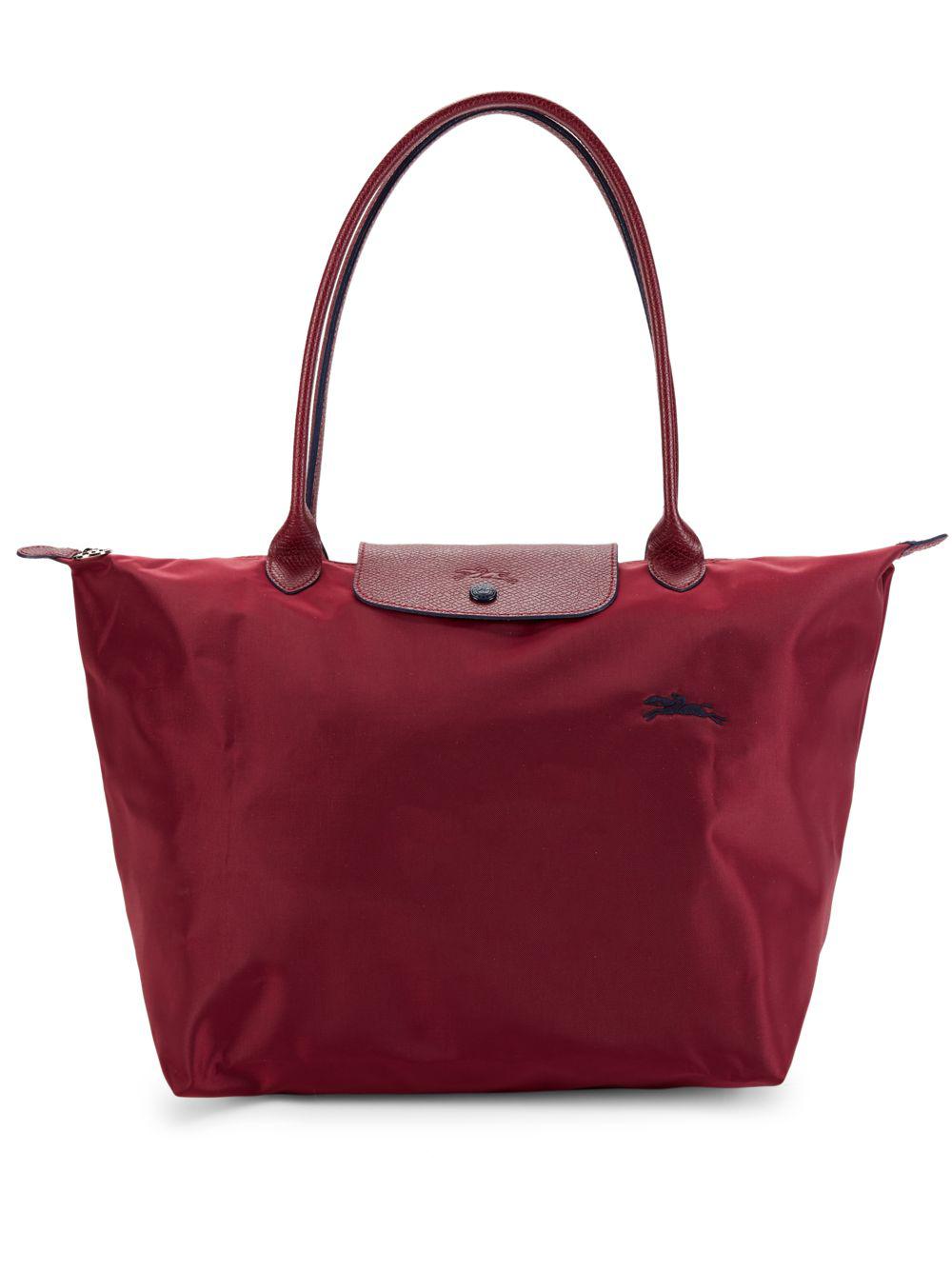 Longchamp Le Pliage Club Leather Top Handle Tote in Red (Red) Lyst