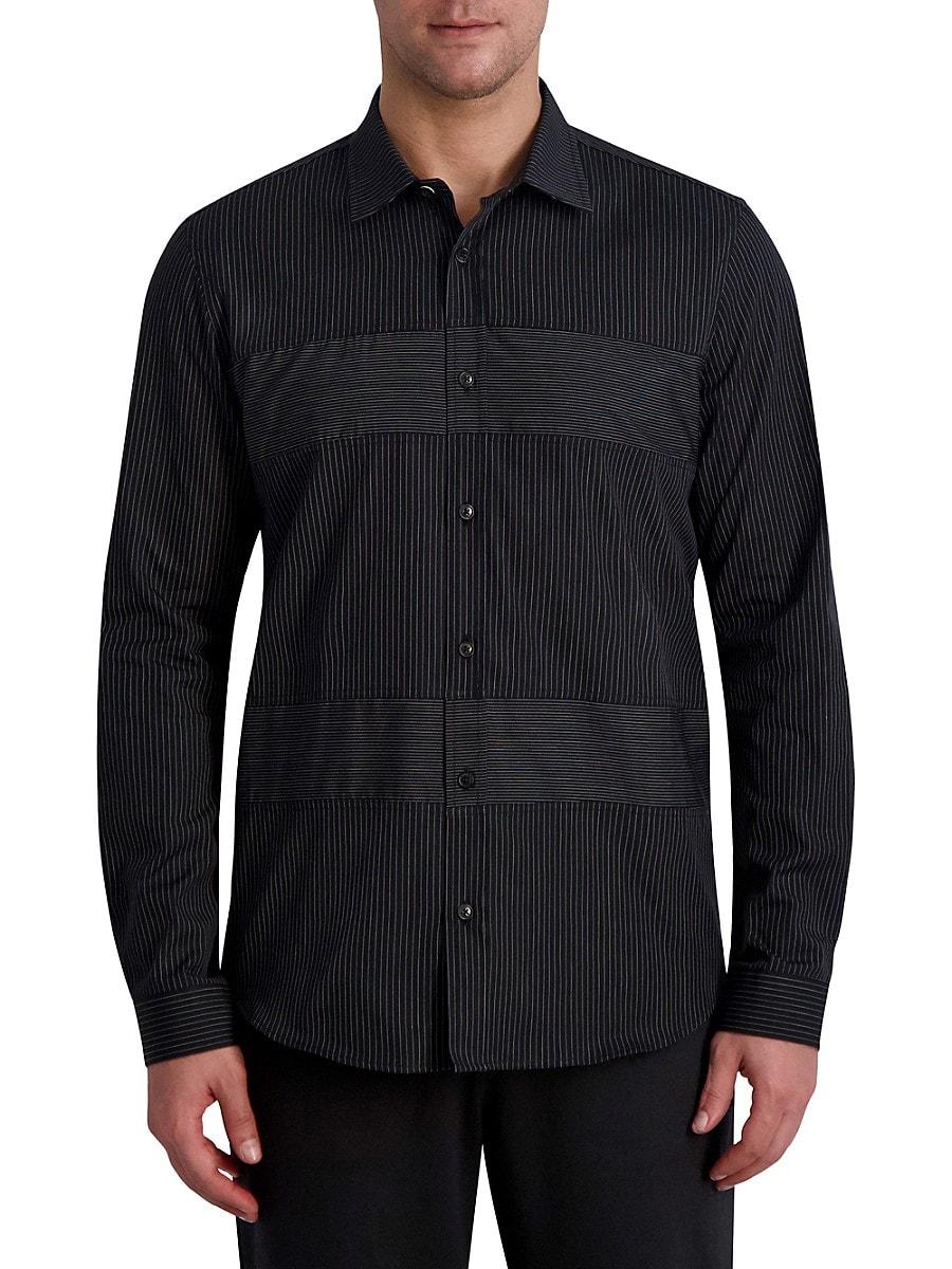 Black and white striped button up shirt mens online