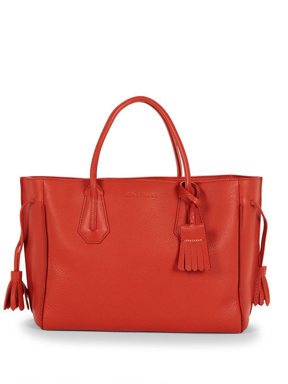 Longchamp Penelope Leather Top Handle Bag in Red | Lyst