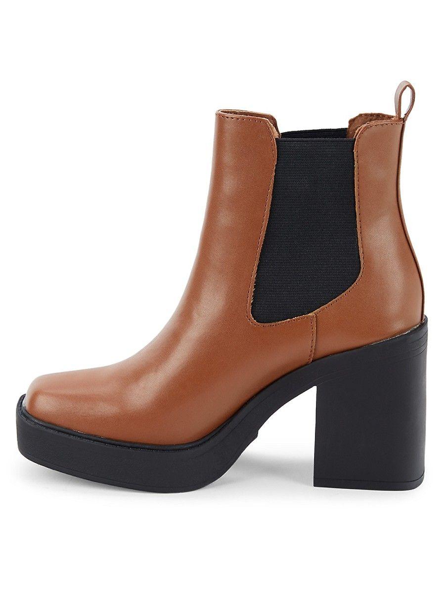 MIA Dru Leather Block Heel Chelsea Boots in Brown | Lyst