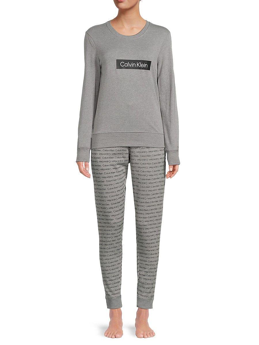 Calvin Klein 2-piece Logo Heathered Pajama Set in Gray | Lyst
