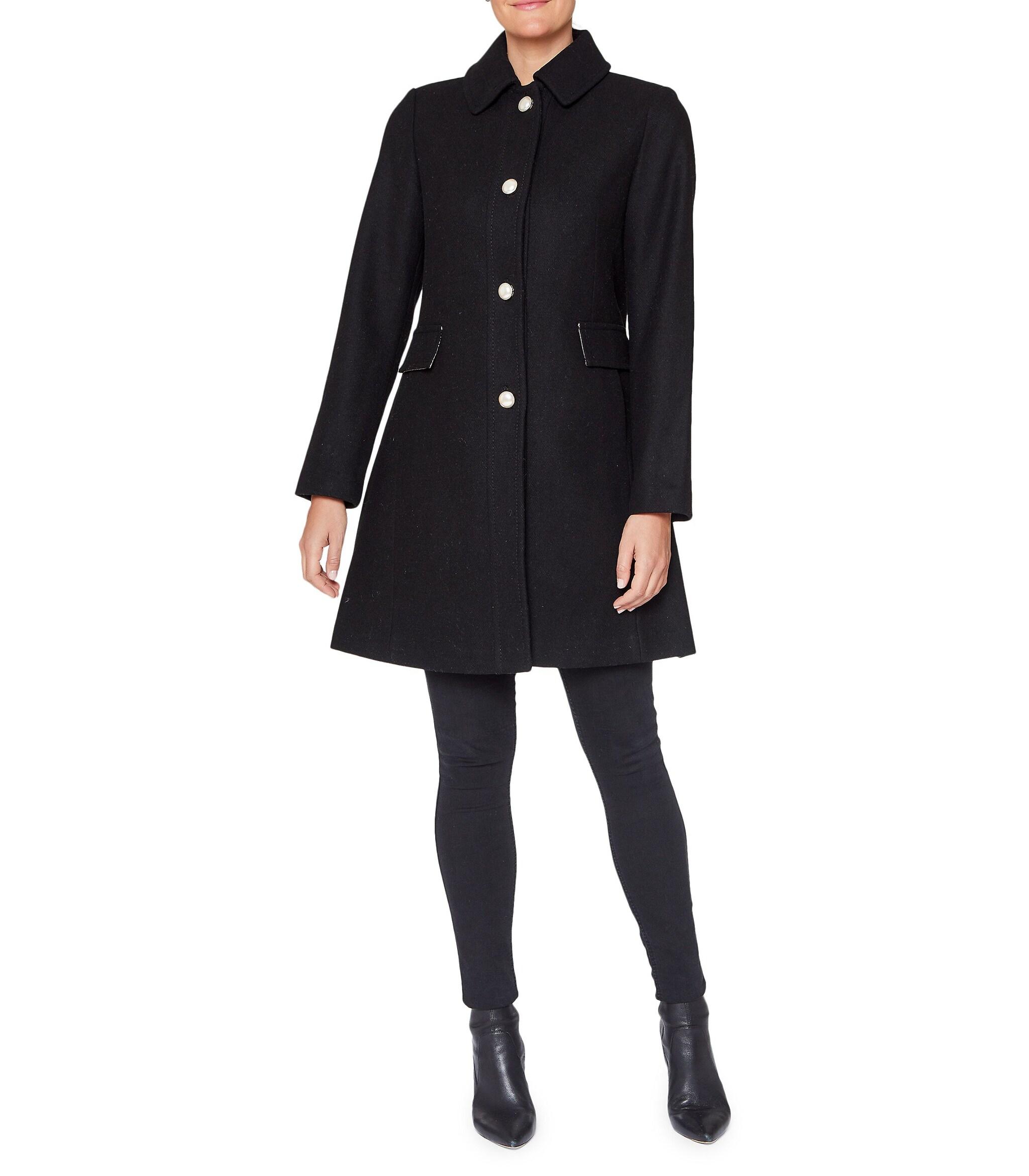 Kate Spade Pleated Reefer A-line Coat in Black | Lyst