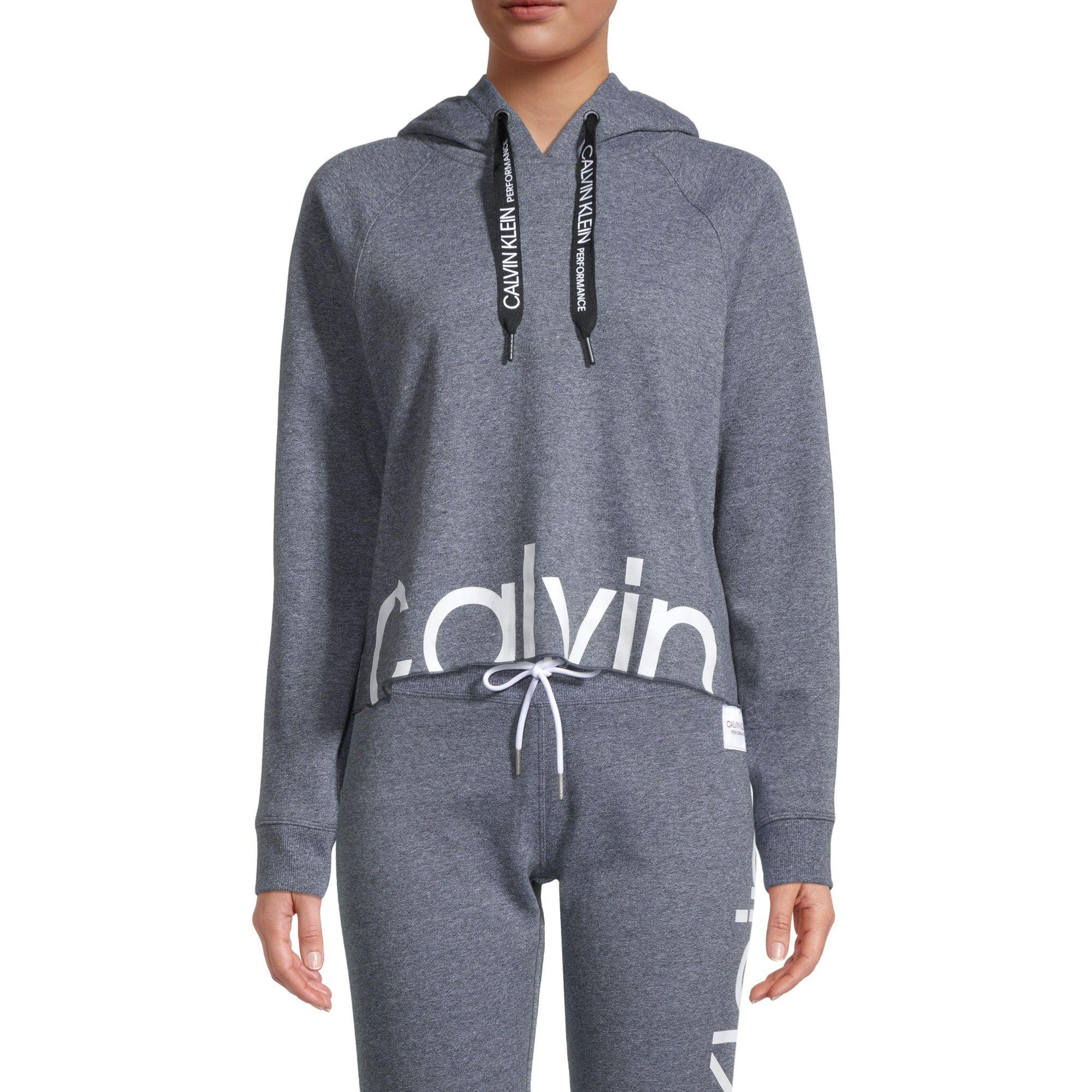 Calvin Klein Cotton Logo Cropped Hoodie in Black Heather (Black) | Lyst