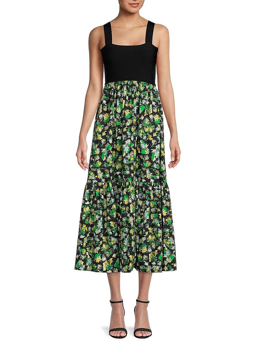 Tanya Taylor Gianna Floral Tiered Midi Dress in Green | Lyst