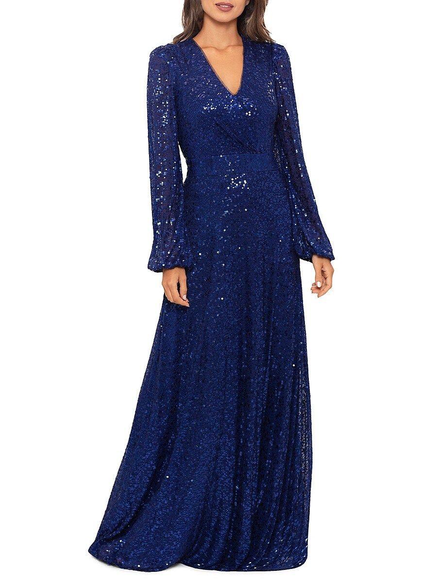 Xscape Sequin Surplice A Line Gown in Blue Lyst