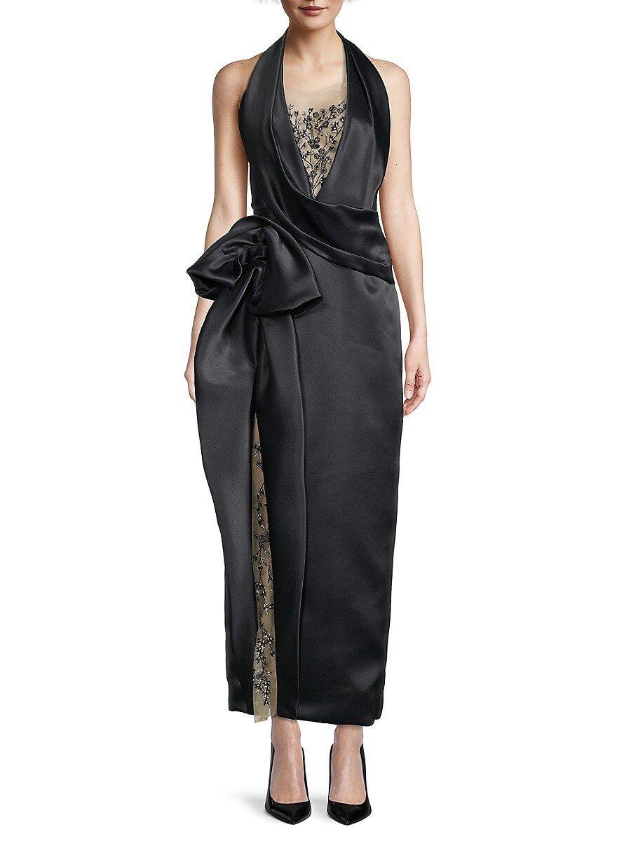 Marchesa Halter Tea Length Gown in Black Lyst