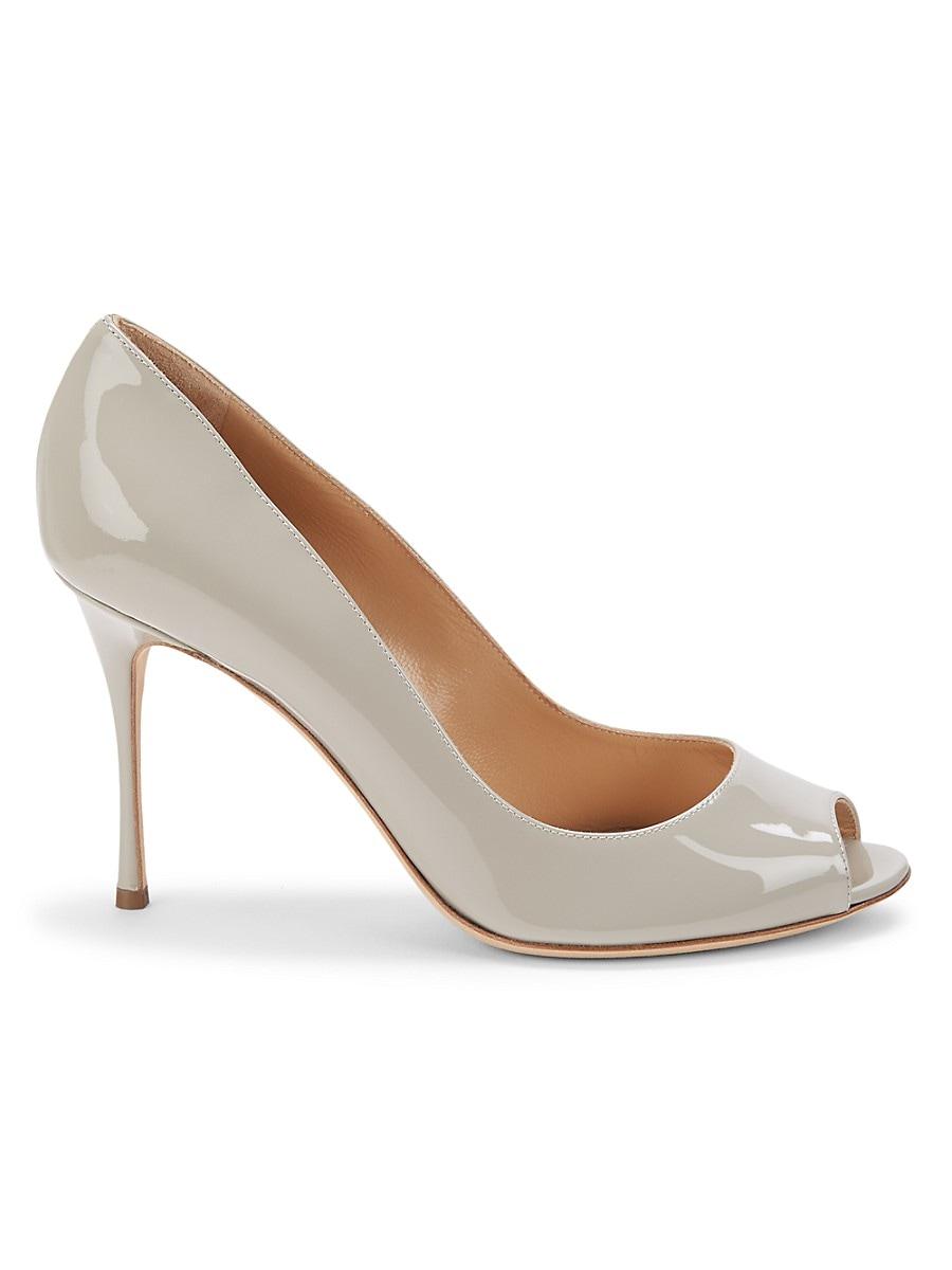 Sergio Rossi Peep Toe Patent Leather Pumps in White | Lyst UK