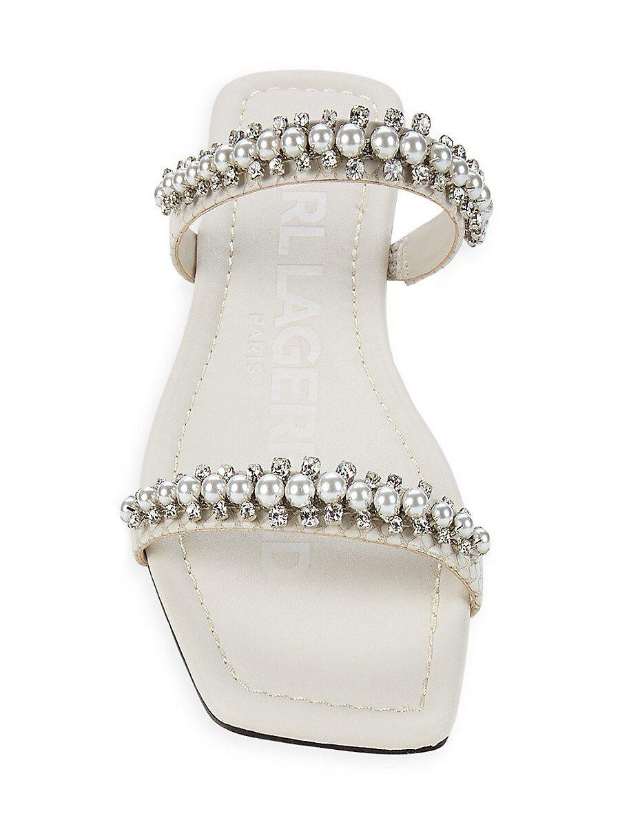Karl Lagerfeld Penna Faux Pearl Embellished Flat Sandals in White | Lyst