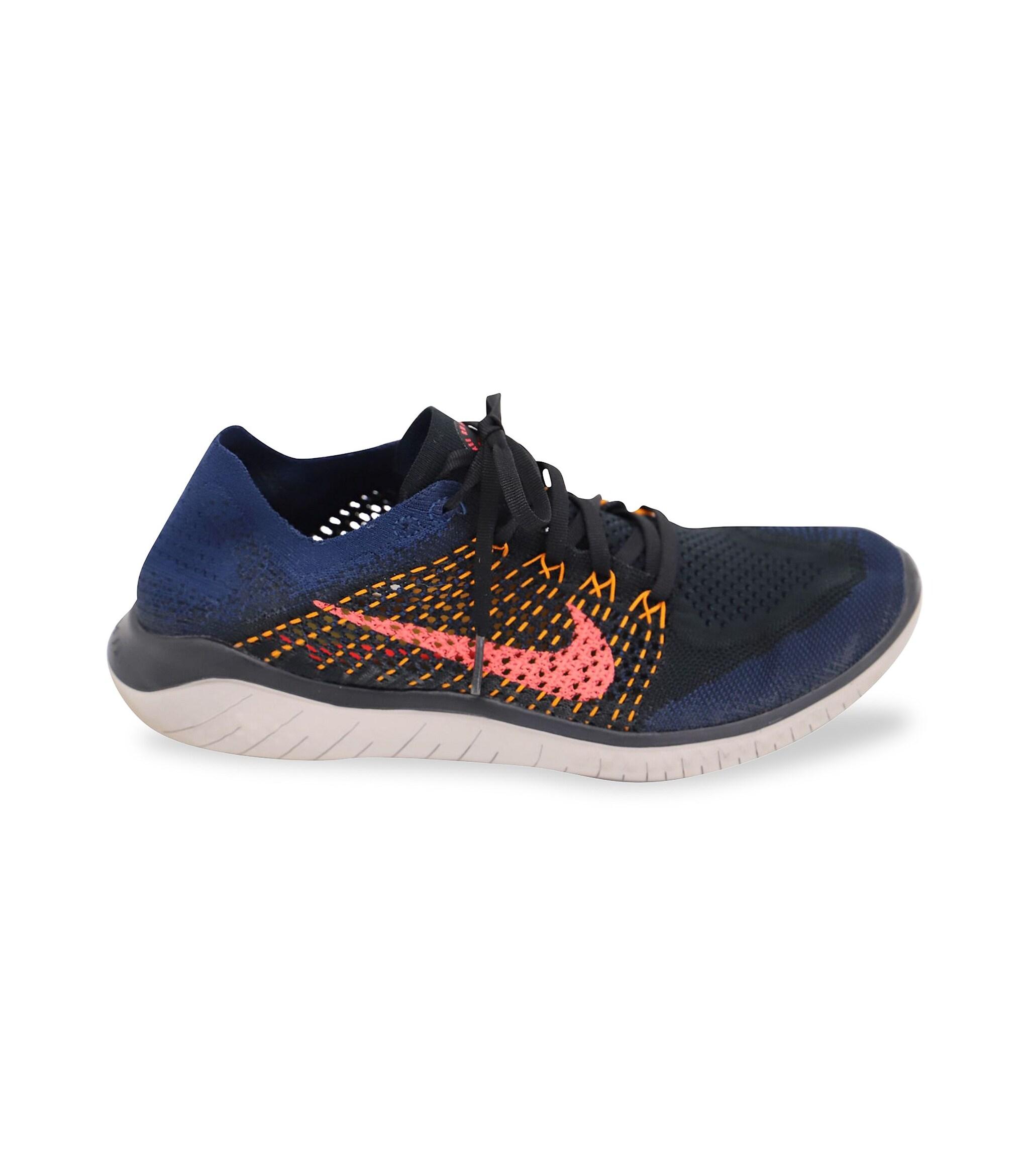 Nike Free Rn Flyknit 2018 In Black/flash Crimson-orange Peel Rubber Athletic Sneakers in Blue | Lyst