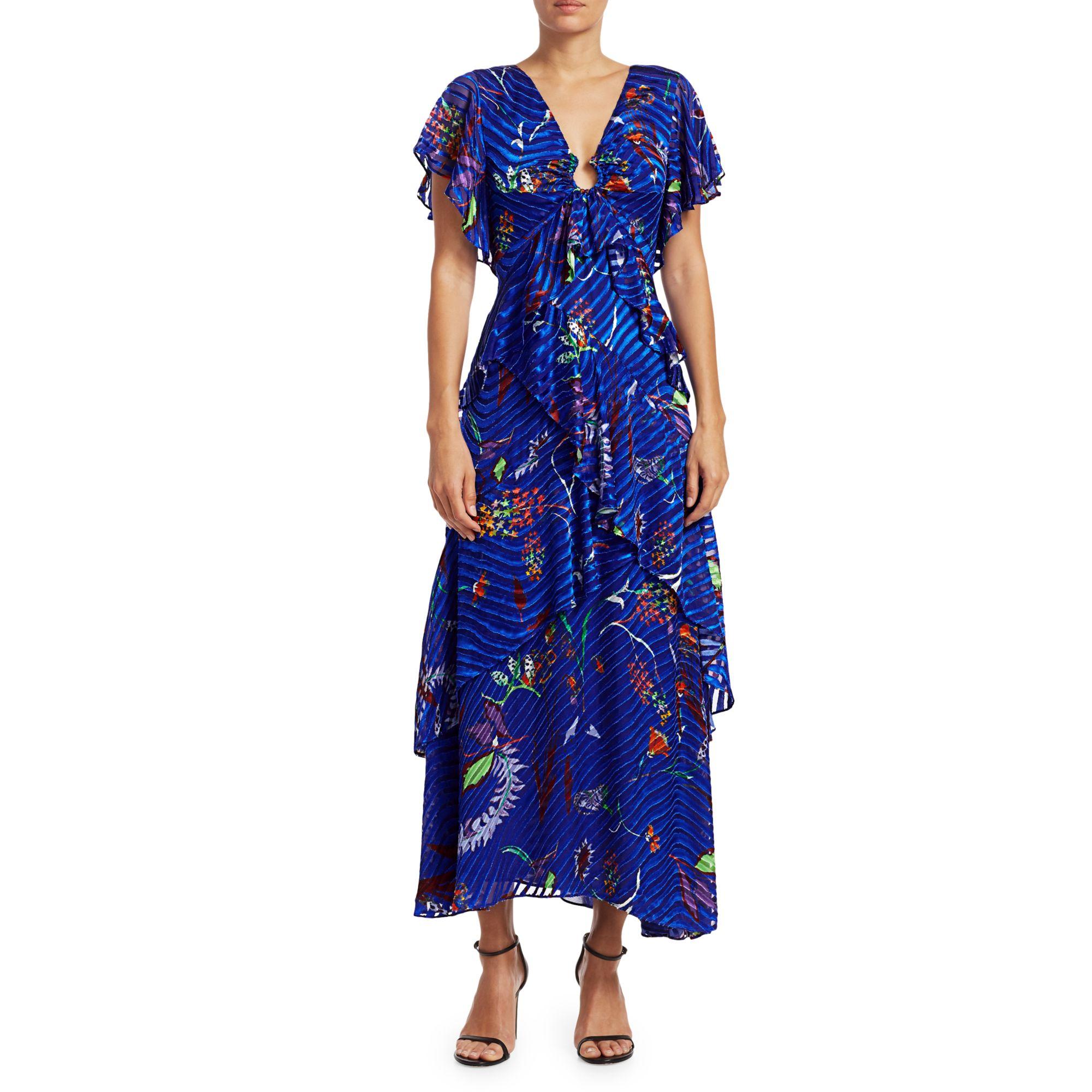 Tanya Taylor Janelle Printed Tiered Stretch-silk Maxi Dress in Blue - Lyst