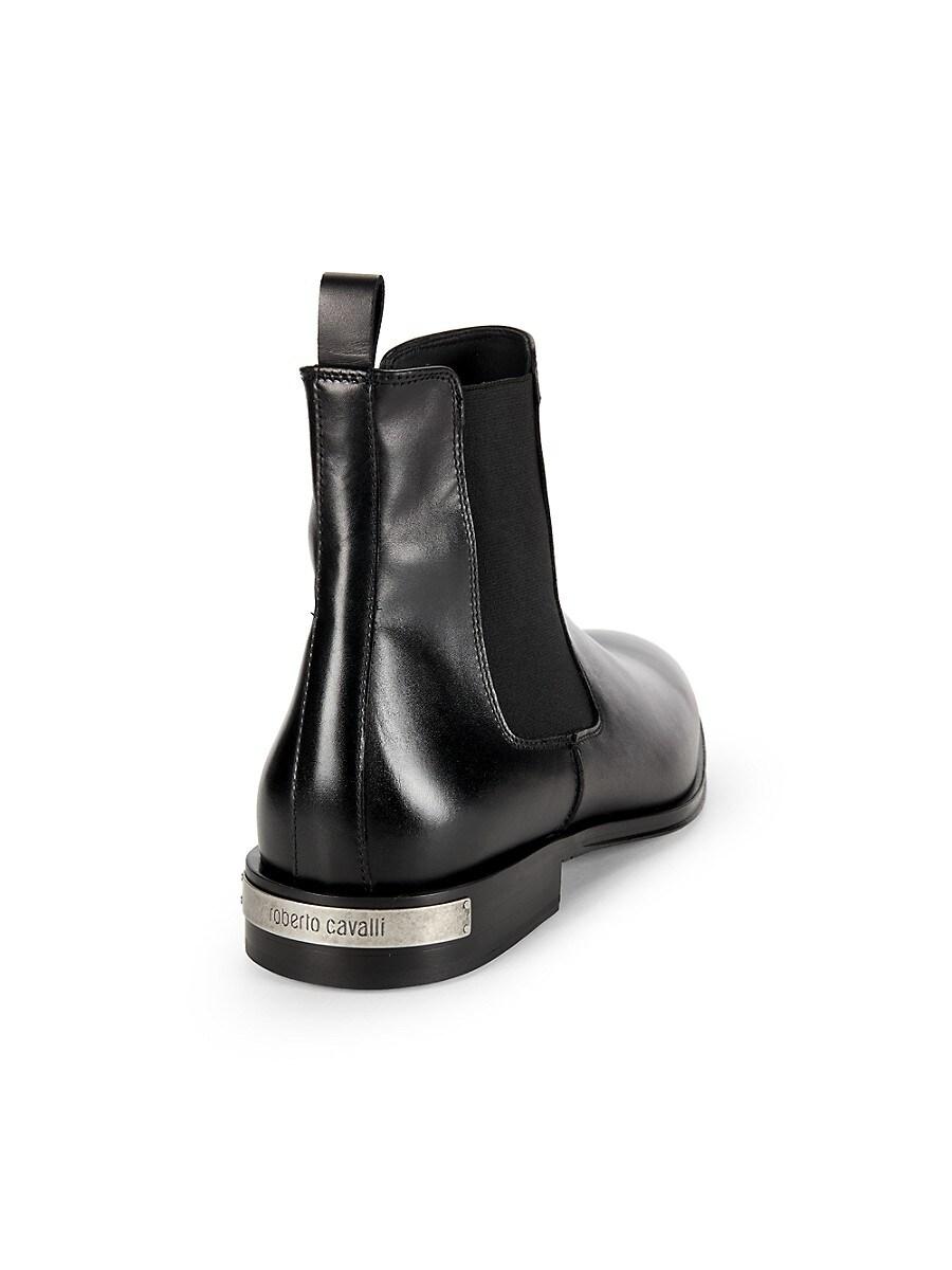 Roberto Cavalli Almond Toe Leather Chelsea Boots in Black for Men Lyst