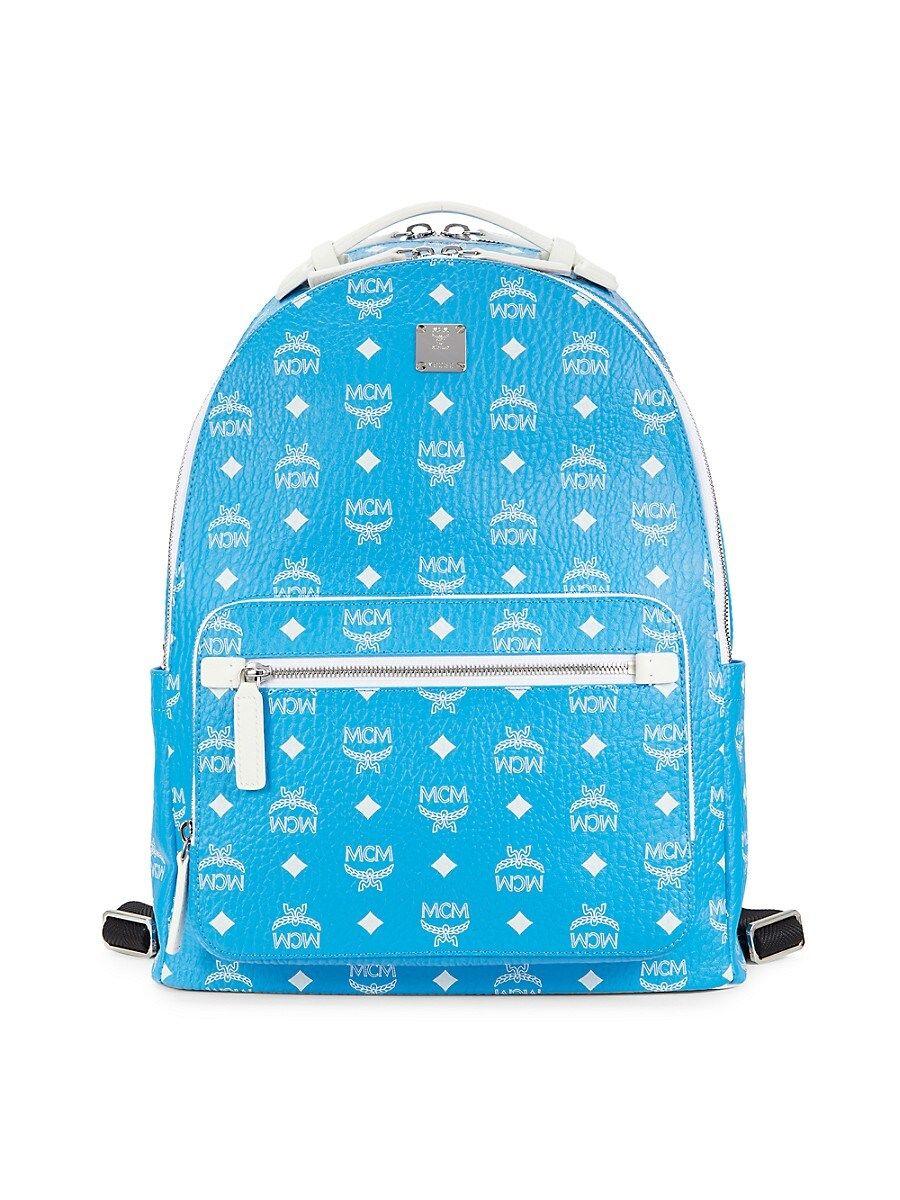 MCM Logo Leather Backpack in Blue | Lyst