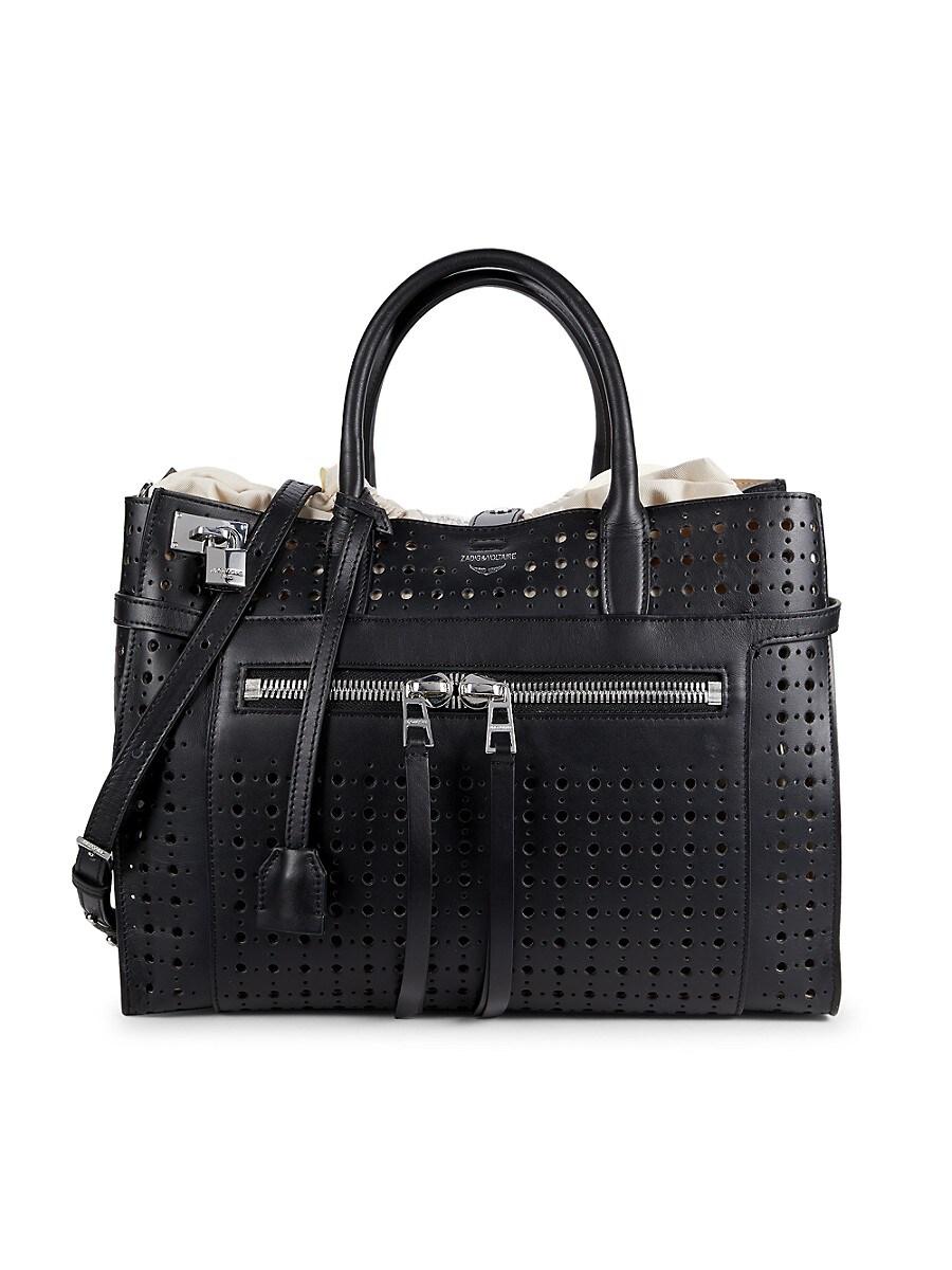 Zadig & Voltaire Candide Laser Cut Leather Tote in Black | Lyst