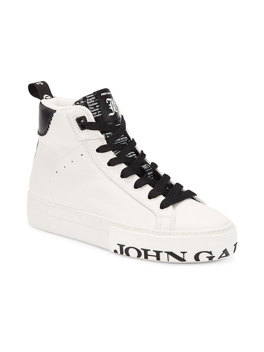 John Galliano Paris Men's Typographic Logo Hidden-Lace Low-Top Sneakers,  White/Black