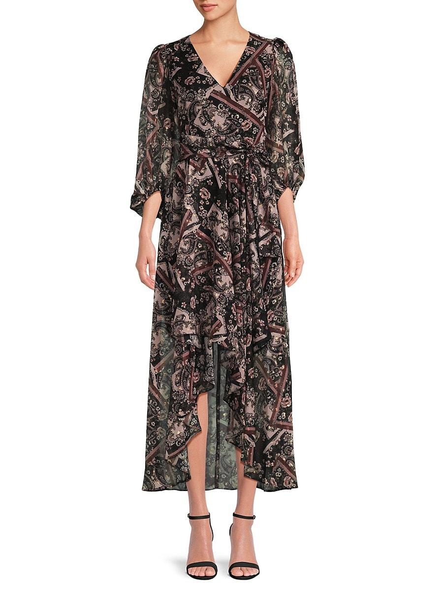 Eliza J Eliza High Low Printed Chiffon Midi Dress in Black Lyst