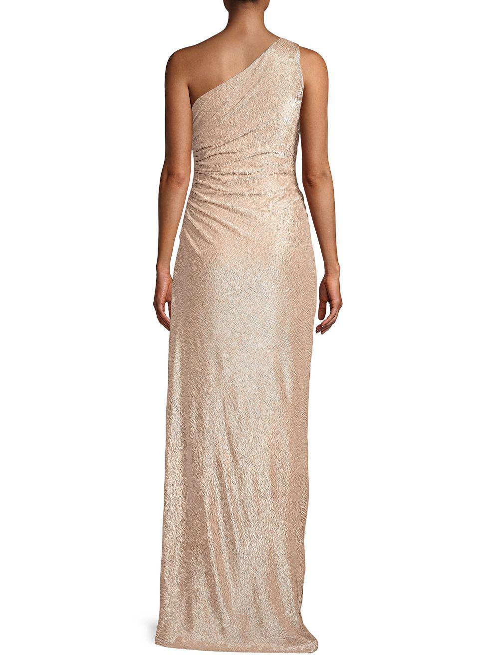 calvin klein one shoulder metallic gown