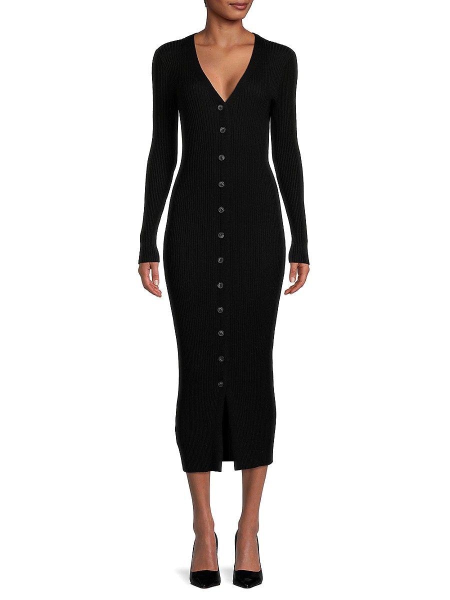 Calvin Klein Ribbed Maxi Sweater Dress in Black | Lyst