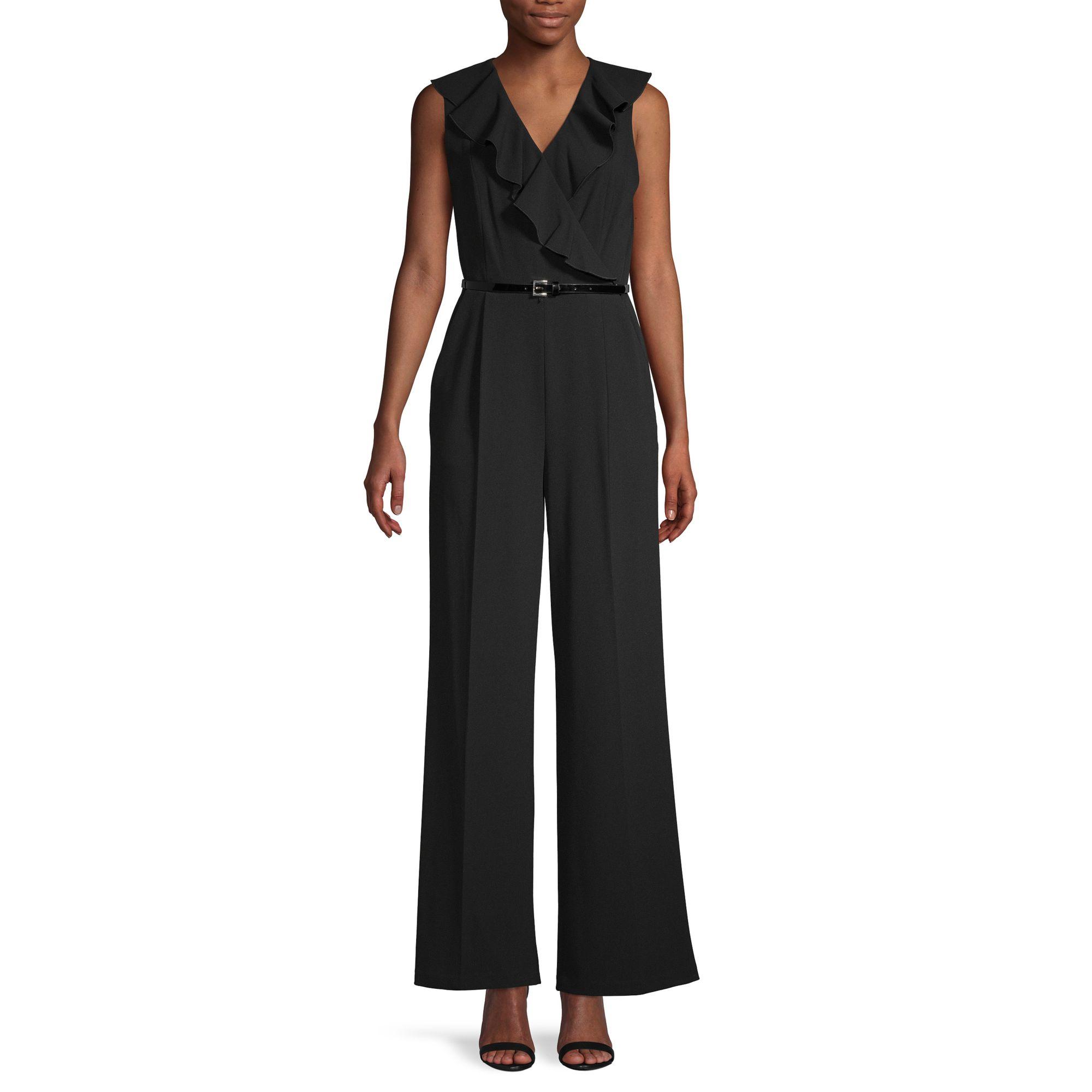 Tommy Hilfiger Synthetic Belted Wide-leg Jumpsuit in Black - Lyst